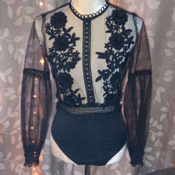 ~Vera Lucy Small Sheer Black Bodysuit - Picture 2 of 4
